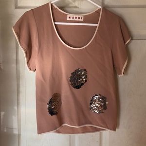 MARNI pale pink silk embellished tee